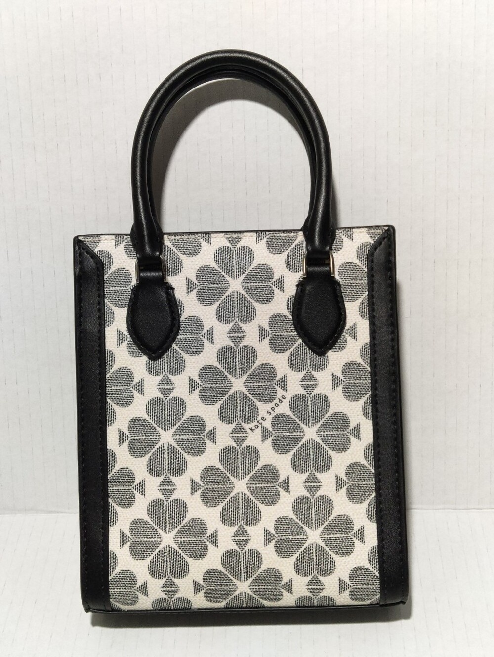Kate Spade Spade Flower Jacquard Mini Tote Crossbody Bag Black Cream - Picture 5 of 14